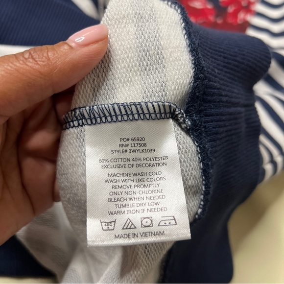 Walker Refinery Mixed Prints Striped Floral Raglan Sleeve‎ Sweatshirt Nautical - Picture 3 of 13